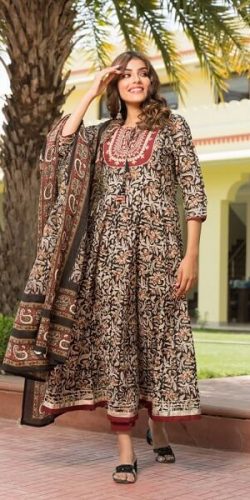 Black Printed Jaipuri Kurti Set with Gota Work