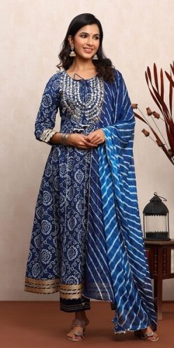 Bandhani Print Anarkali Suit Set with Gota Work