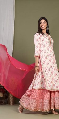 Festive Edition Peach Kurti Set with Sharara