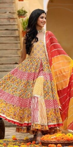 Mustard Yellow Stylish Anarkali Set with Sharara