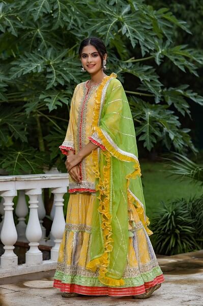 Yellow Green Combo Kurti Set with Sharara