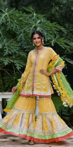 Yellow & Green Combo Kurti Set with Sharara