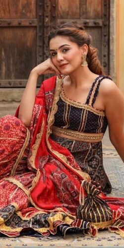 Fusion Bandhani Print Sharara Set with Gota Potli