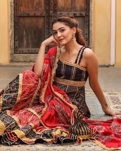 Fusion Bandhani Print Sharara Set with Gota Potli