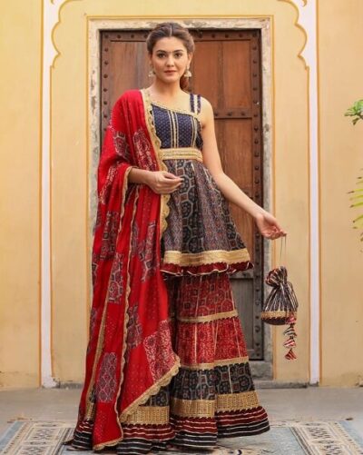 Fusion Bandhani Print Sharara Set with Gota Potli - Image 5