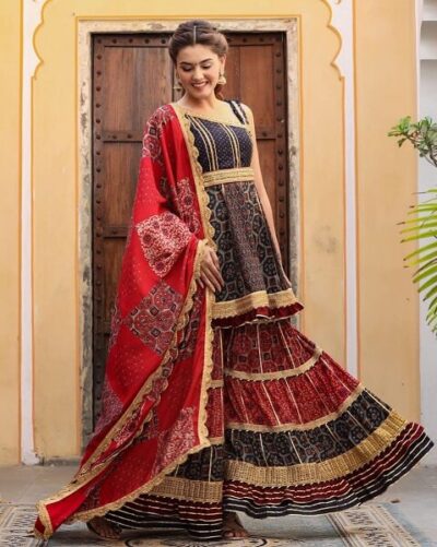 Fusion Bandhani Print Sharara Set with Gota Potli - Image 2