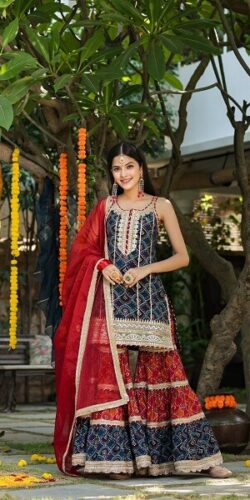 Bandhani Print Short Kurti Sharara Set