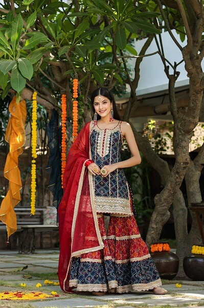 Bandhani Print Short Kurti Sharara Set Styleshedoes