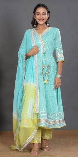 Blue Color Semi Anarkali Kurti with Pant