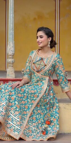 Sea Green Anarkali Gown with Heavy Gota Work
