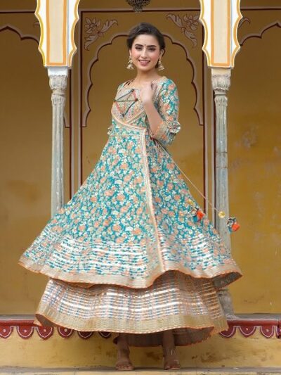 Sea Green Anarkali Gown with Heavy Gota Work - Image 2