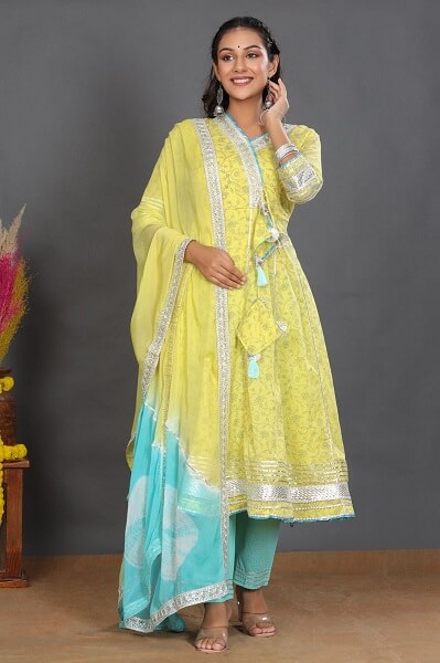 Buy Jaipur Kurti Yellow & Green Cotton Kurta Salwar Set With Dupatta for  Women Online @ Tata CLiQ