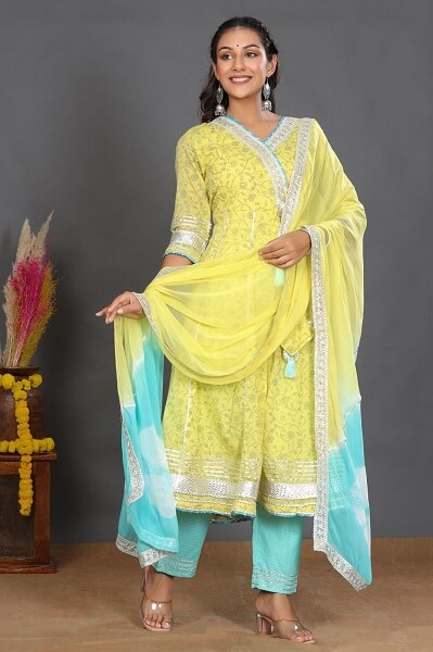 Buy KARSIYA INTERNATIONAL WOMEN'S Yellow & Green Color Cotton WEAR KURTA  KURTI (Size: Large) at Amazon.in